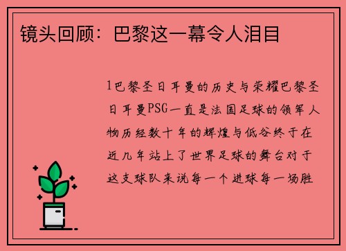 镜头回顾：巴黎这一幕令人泪目