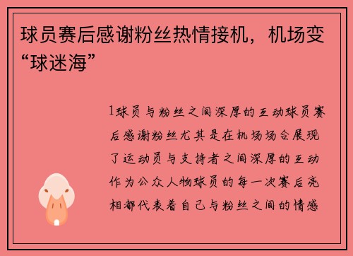 球员赛后感谢粉丝热情接机，机场变“球迷海”