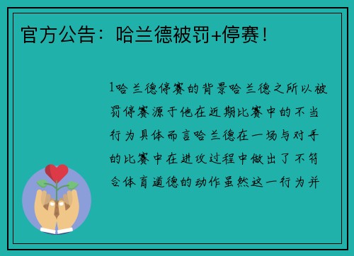 官方公告：哈兰德被罚+停赛！